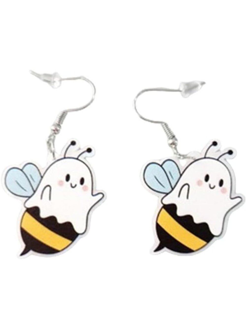 Women's White Yellow Flower Charm Ghost Bee Spooky Halloween Jewelry Earrings